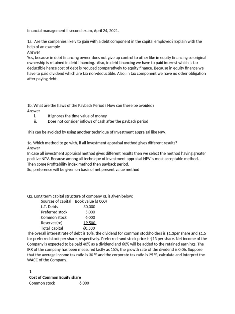 Financial Management Exam Insights | PDF | Net Present Value | Internal ...