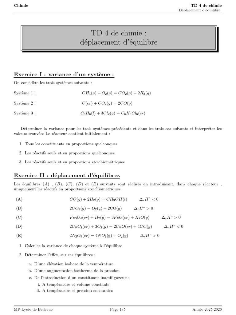 Variance et Équilibres en Chimie | PDF | Équilibre chimique | Hydrogène