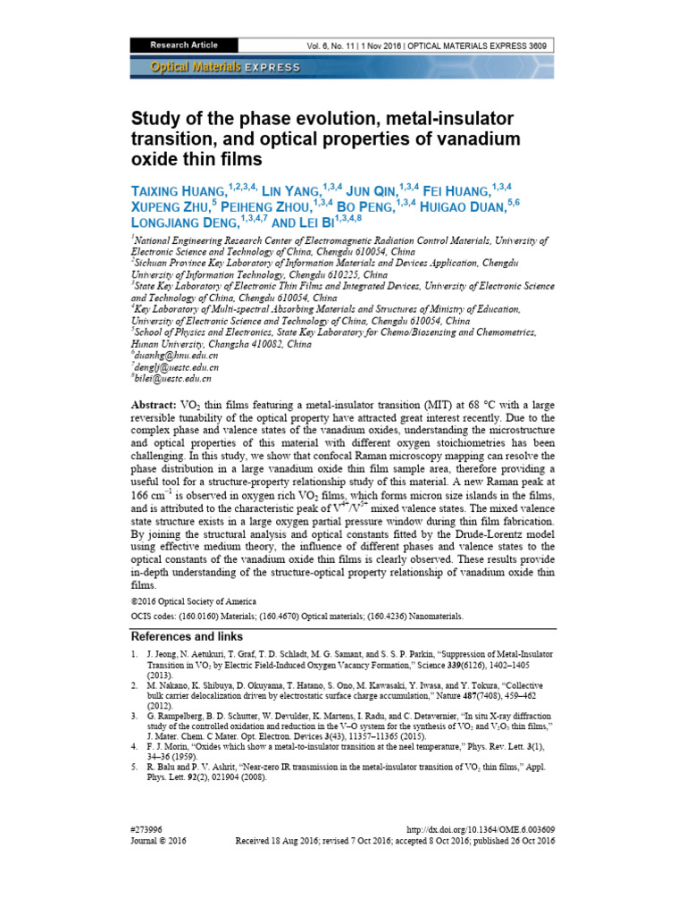Vanadium Oxide Thin Films: Phase and Optical Properties | PDF ...