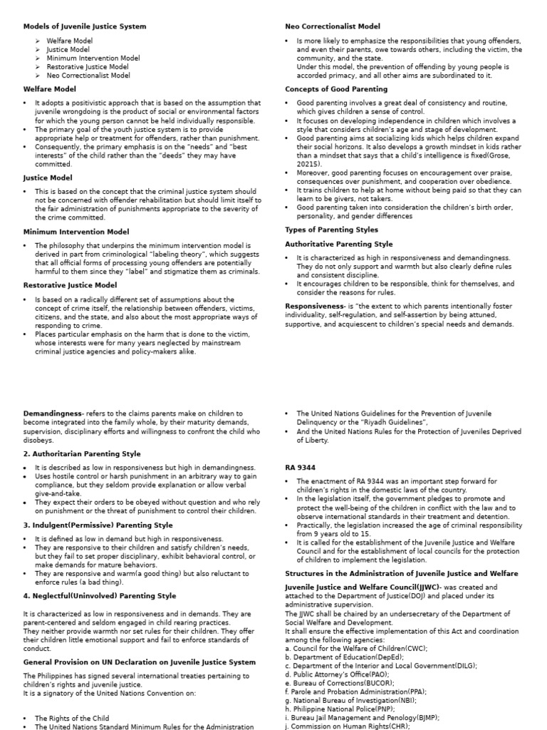 Juvenile Justice System Models Explained | PDF | Juvenile Delinquency ...