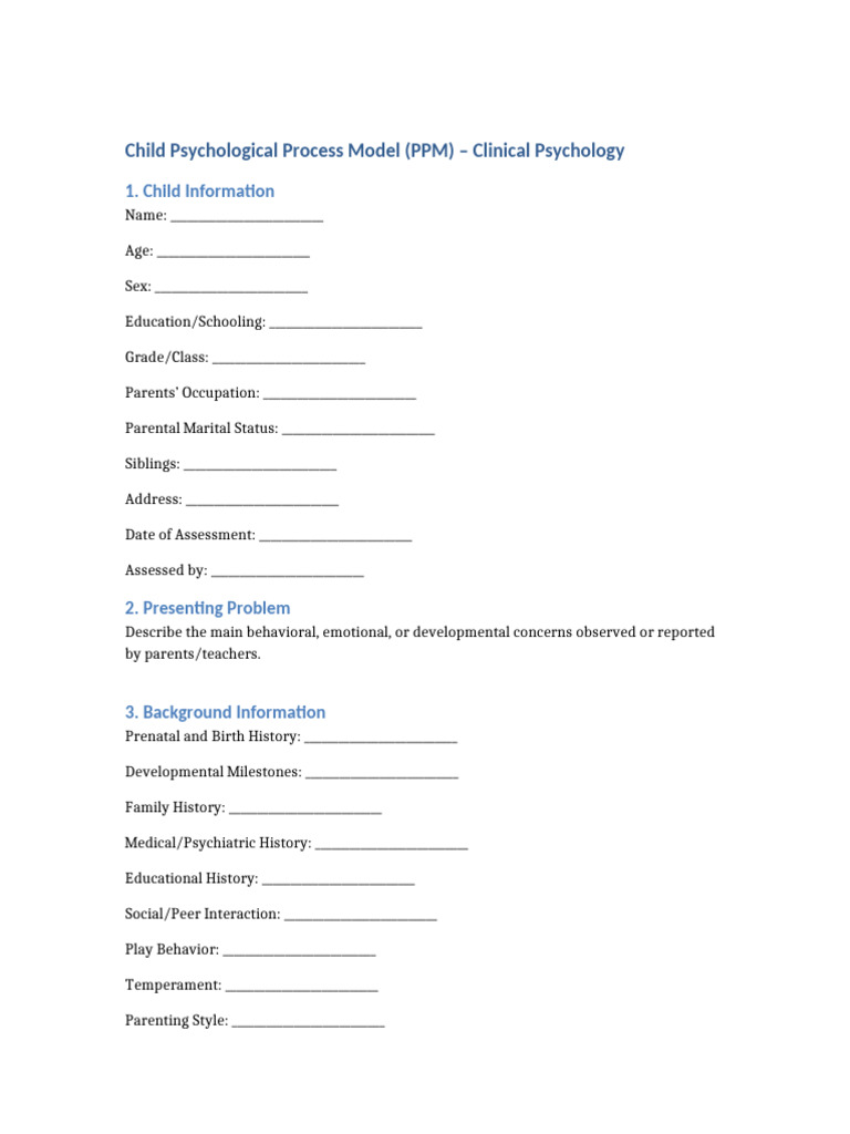 Child Psychological Assessment Template | PDF