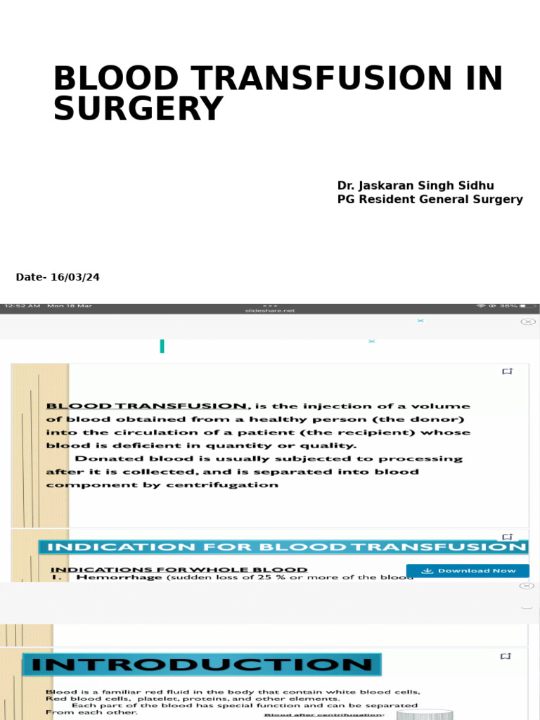 Blood Transfusion Guidelines in Surgery | PDF