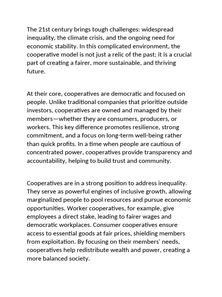 The Role of Cooperatives in 21st Century Challenges | PDF | Cooperative ...