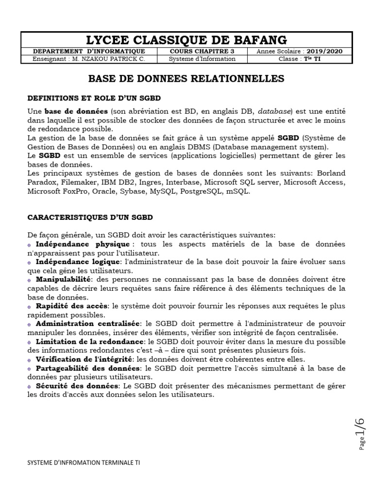 Bases de Données Relationnelles et SGBD | PDF | Bases de données | Logiciel