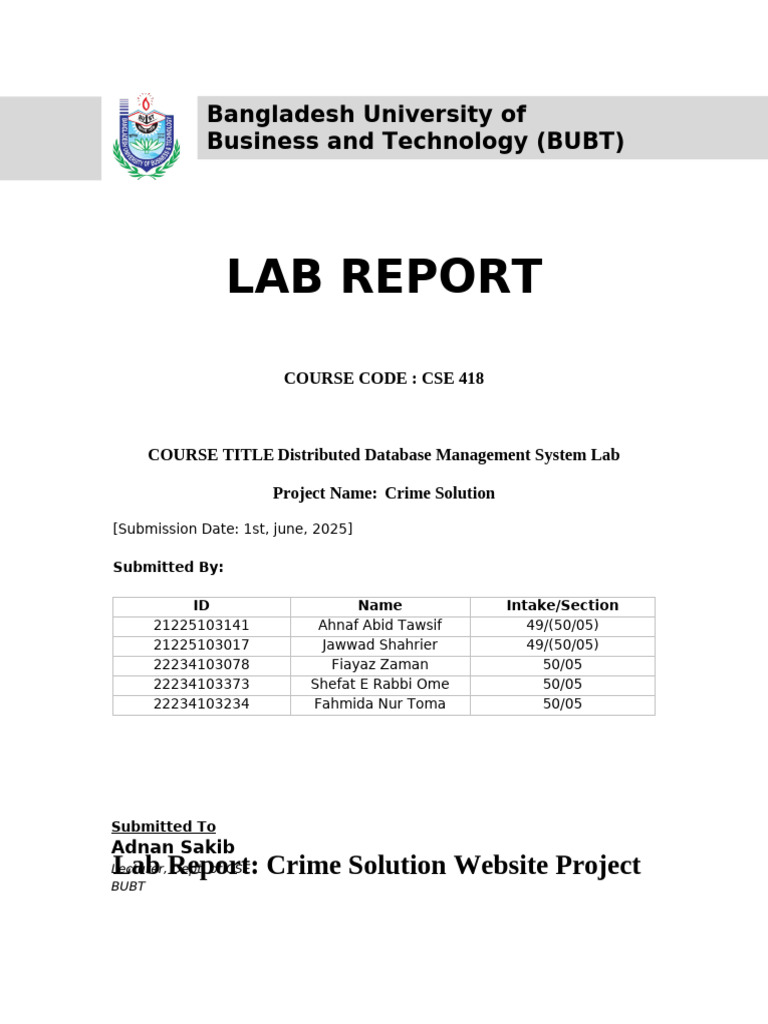Crime Solution Lab Report: CSE 418 | PDF | Mobile App | World Wide Web
