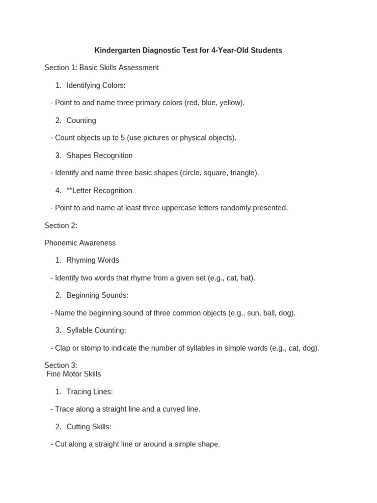 Kindergarten Diagnostic Test For 4 | PDF