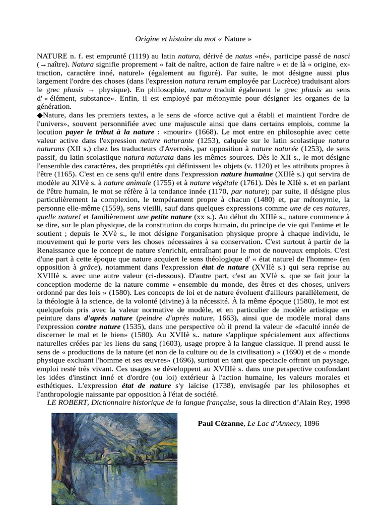 Histoire et étymologie du mot "Nature" | PDF | La nature