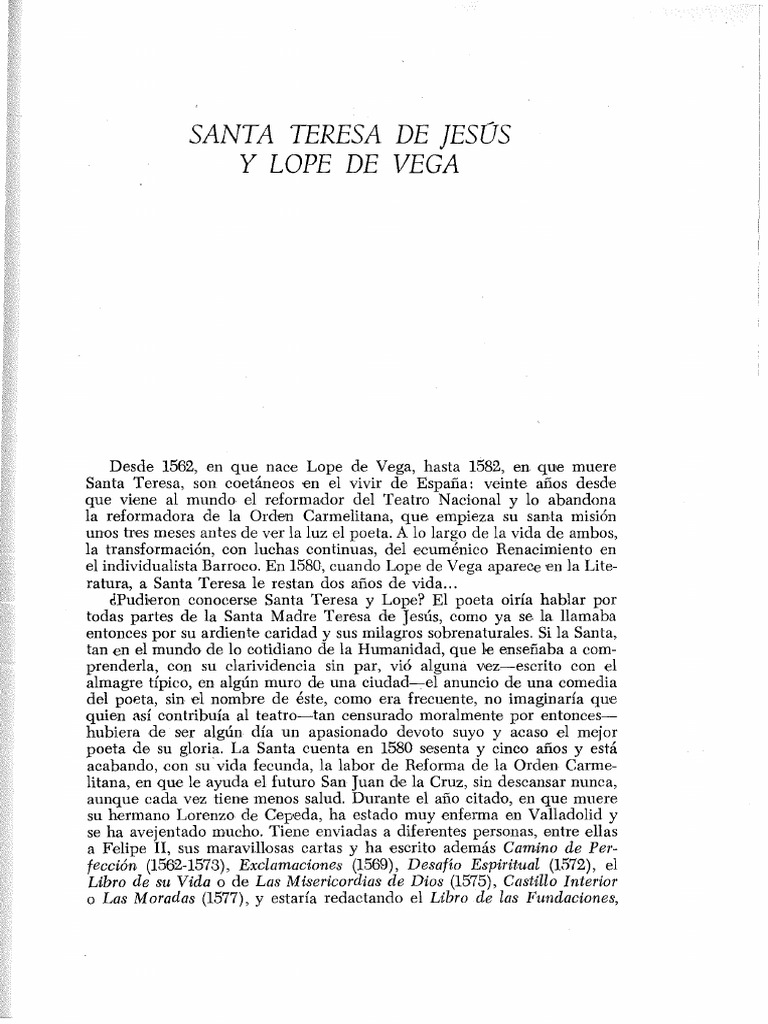 Santa Teresa y Lope de Vega: Vidas Paralelas | PDF | Teresa De Ávila