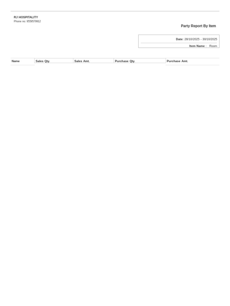 RJ Hospitality Room Sales Report | PDF