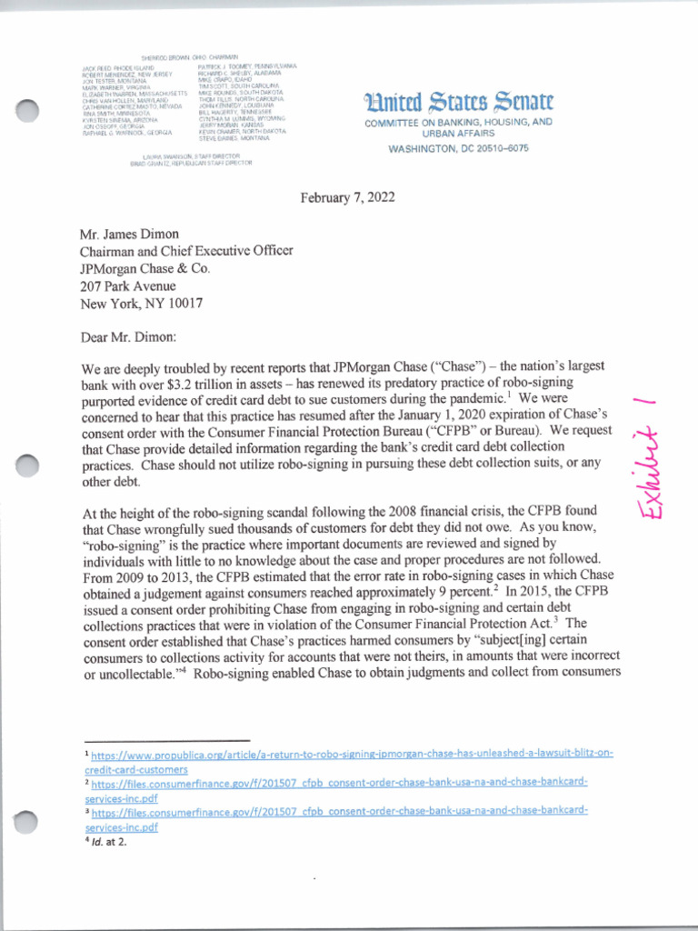 Exhibit 1 Letter From 2022 Senate That Robo Signing Is Illegal Which ...