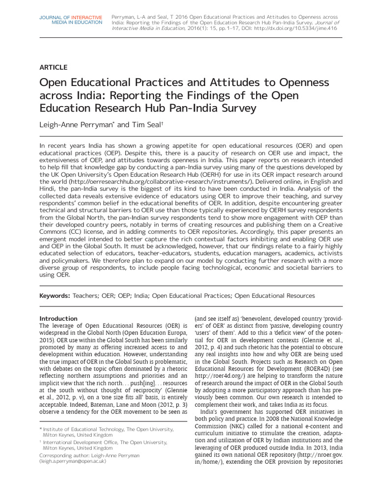 Open Educational Practices in India | PDF | Teachers | Learning