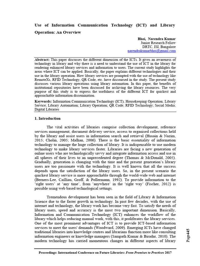 Use of Information Communication Technology (ICT) and Library ...