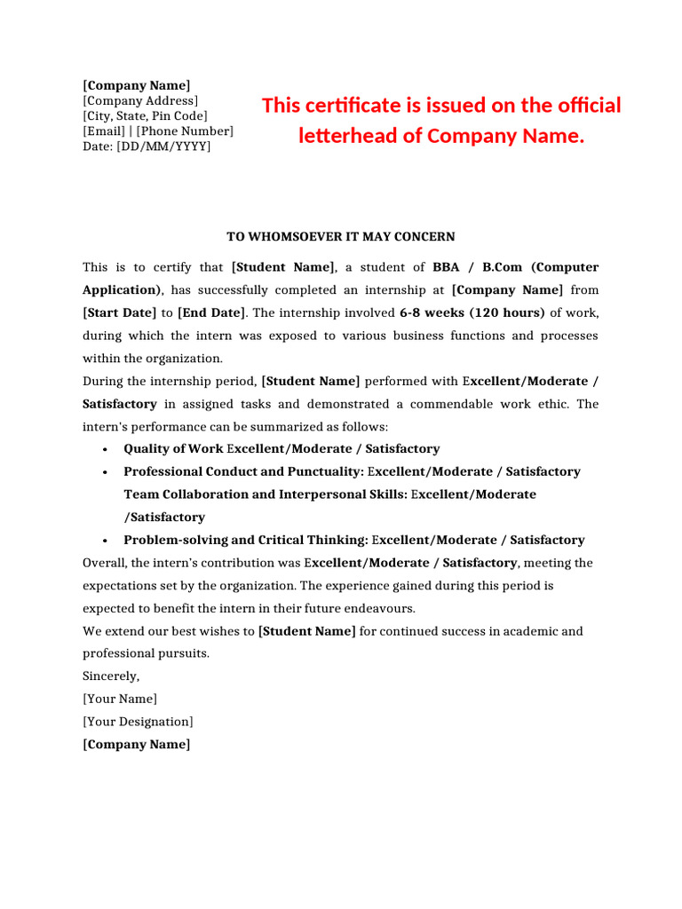 Internship Completion Certificate Template | PDF