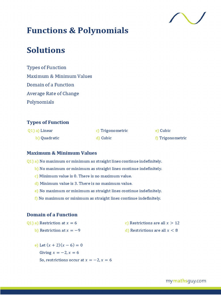 Precalculus Functions Polynomials Solutions | PDF | Function ...