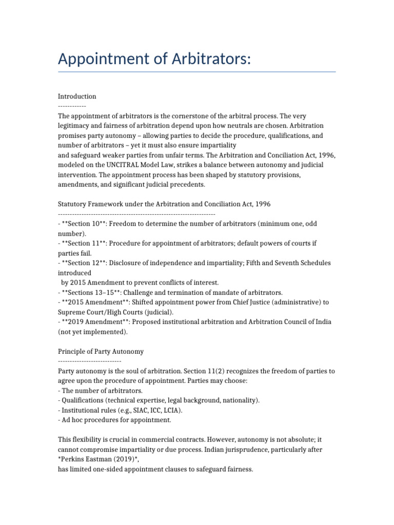 Appointment of Arbitrators in India | PDF | Arbitration | Arbitral Tribunal