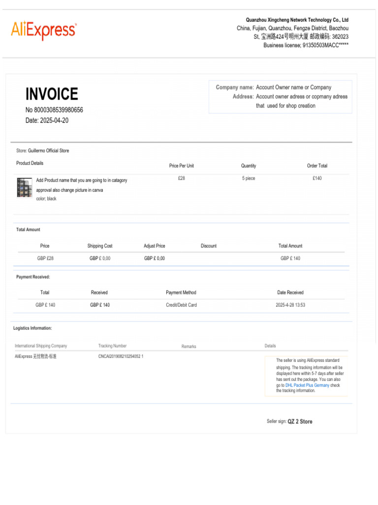 AliExpress Invoice Template PDF | PDF | Invoice | Business