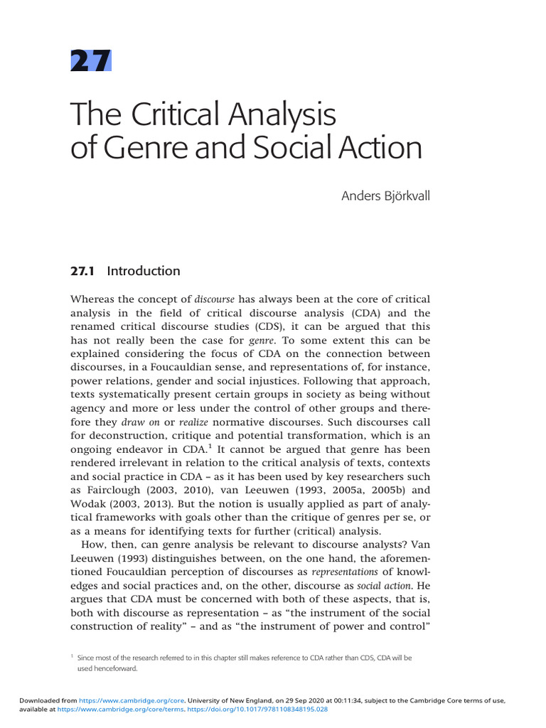 Critical Analysis of Genre in Discourse | PDF | Genre | Linguistics