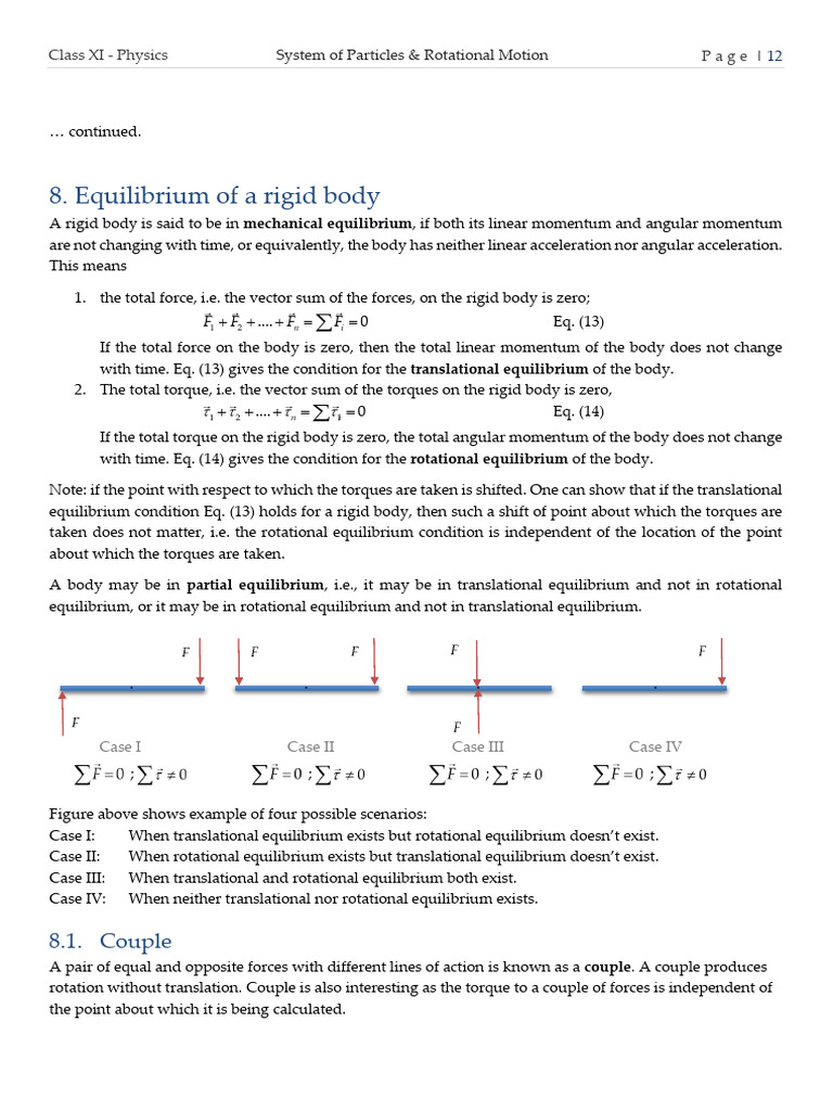Equilibrium in Rigid Body Mechanics | PDF | Rotation Around A Fixed ...