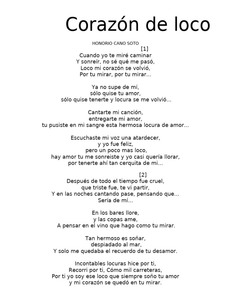 Corazón de Loco - Letra de Honorío Cano | PDF