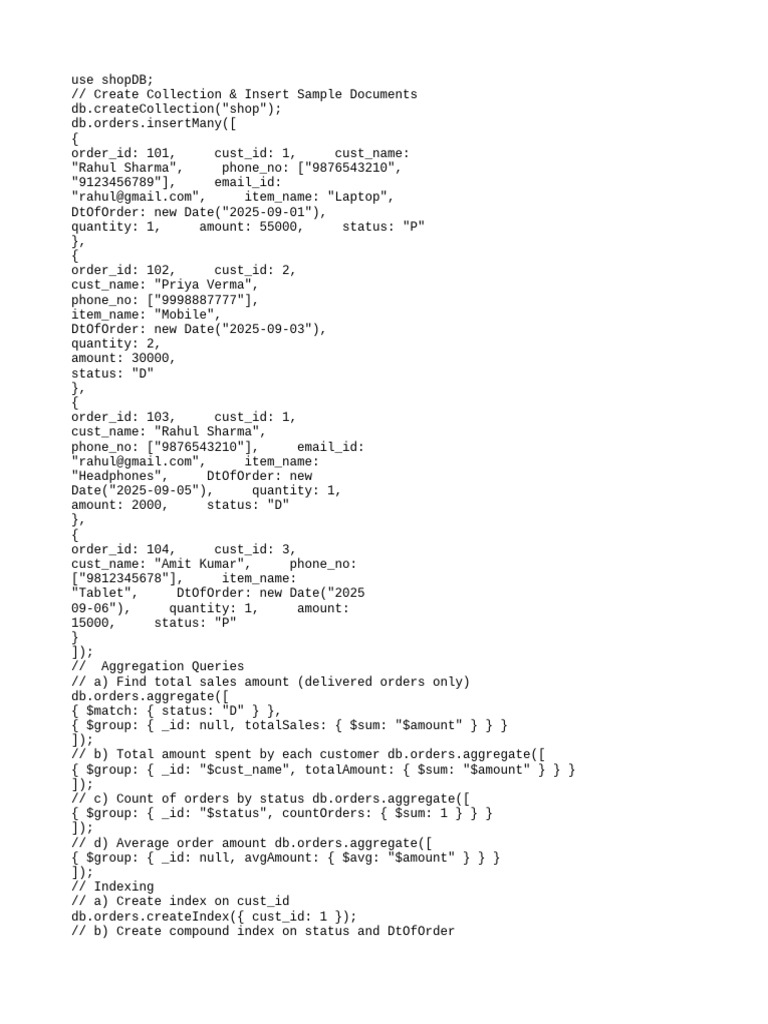 MongoDB Order Management Example | PDF