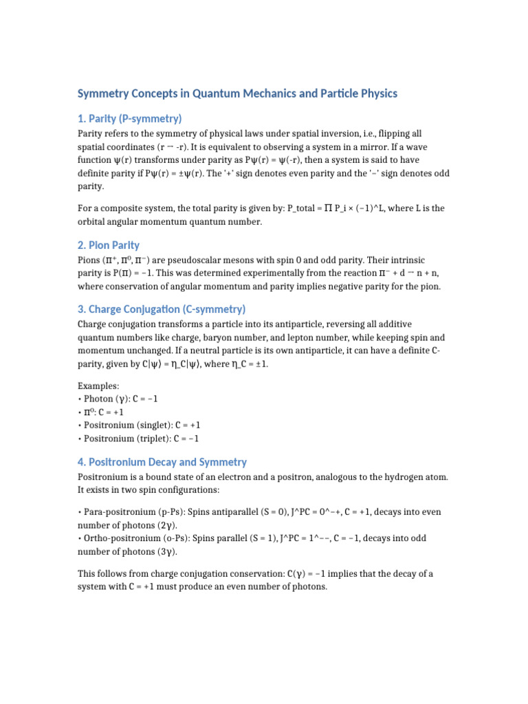 Parity and Symmetry Concepts | PDF | Spin (Physics) | Mathematical Physics