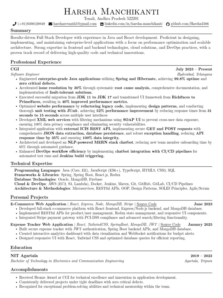 Harsha Manchikanti Java Fullstack | PDF | Java (Programming Language ...