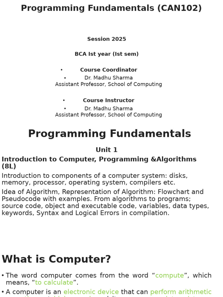 Can102 Unit 01 | PDF | Computer Data Storage | Programming