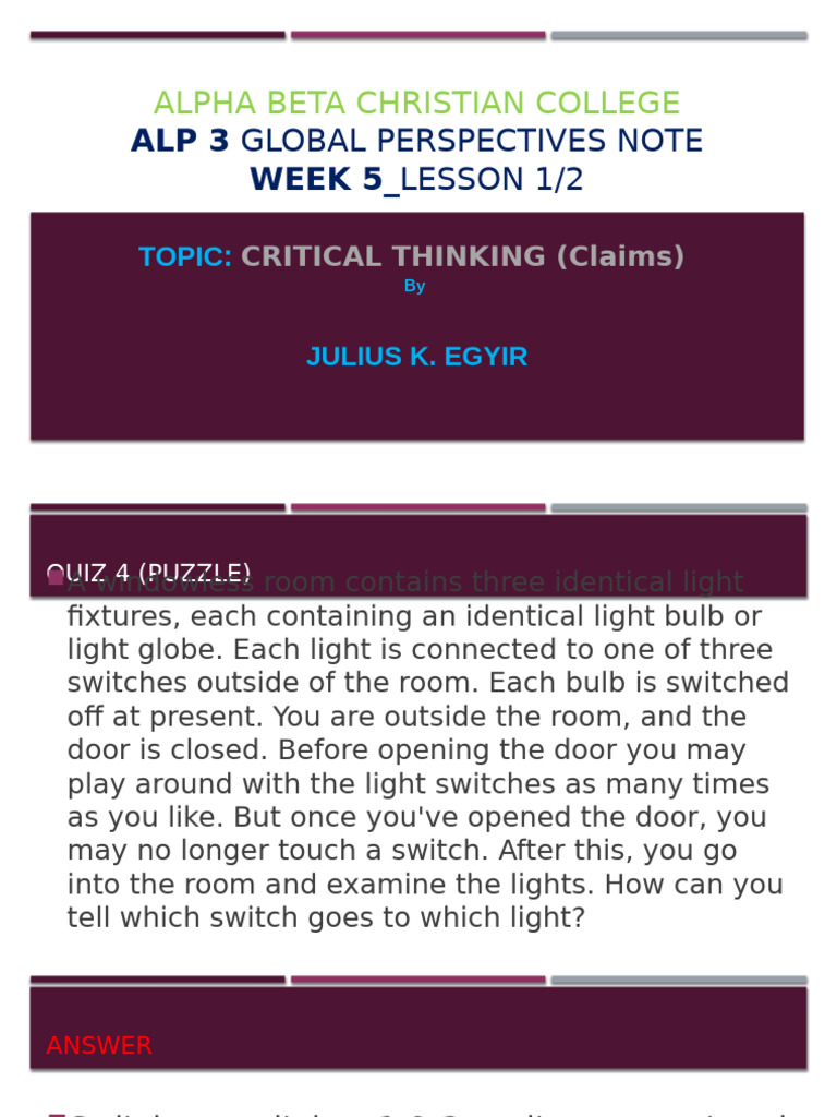 Alp 3 - GLP - Term 1 - Week 5 - Intro. To Claims Google Classroom | PDF ...