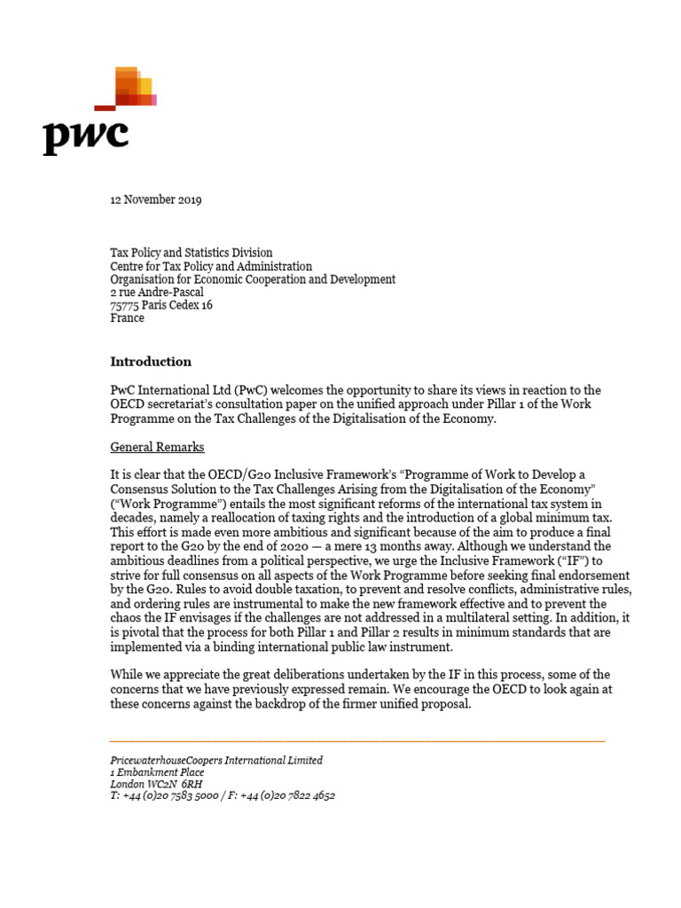 PwC's Insights on OECD Pillar 1 Tax Reform | PDF | Taxes | Expense