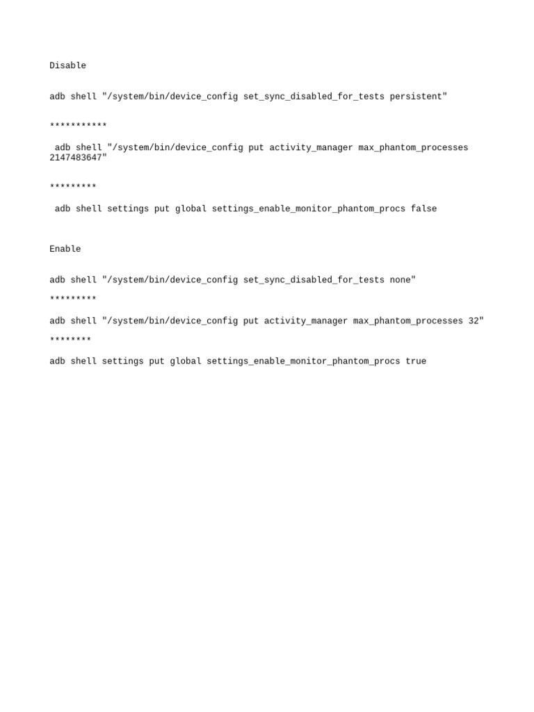 ADB Commands for Sync and Process Settings | PDF