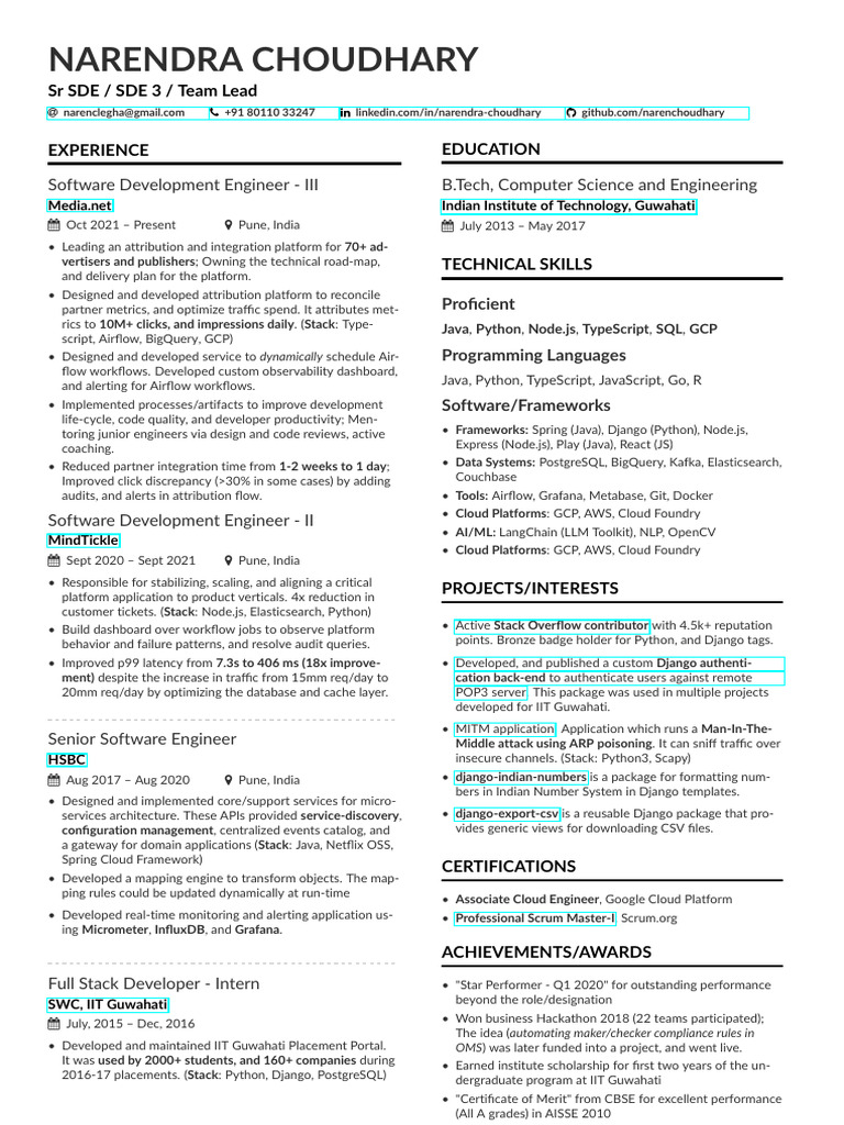 Software Engineer Profile: Narendra Choudhary | PDF | Computer Science ...