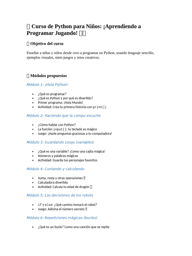 ? Curso de Python para Niños | PDF | Python (lenguaje de programación ...