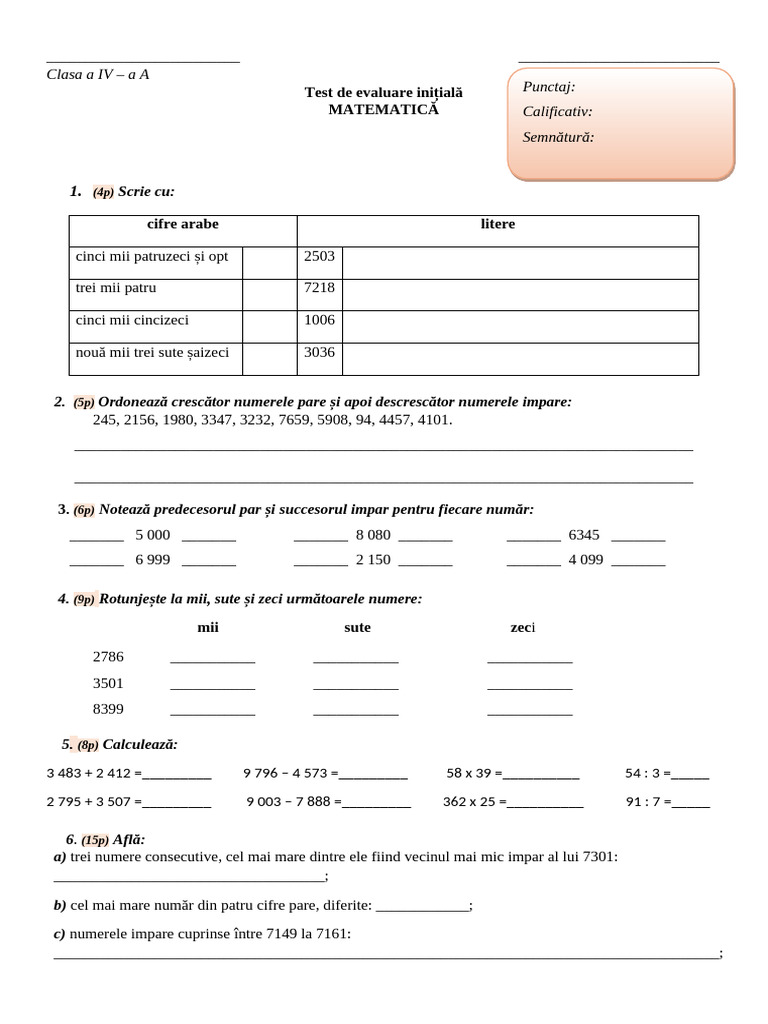 Test Initial Mate IV A | PDF