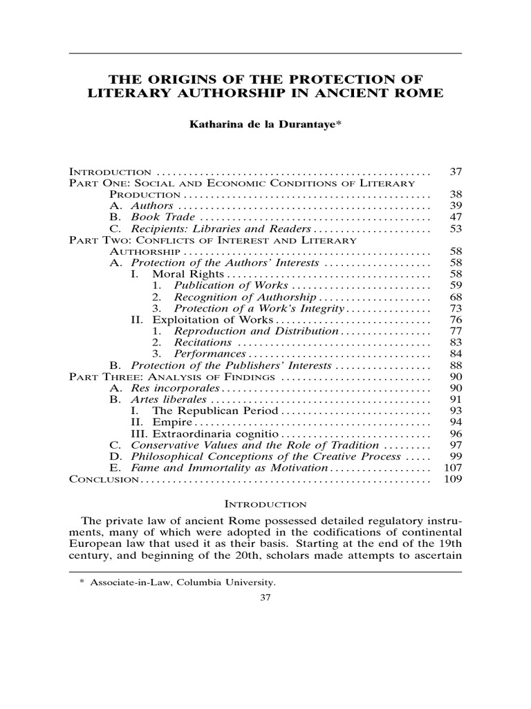 THE ORIGINS OF THE PROTECTION OF LITERARY AUTHORSHIP IN ANCIENT ROME ...