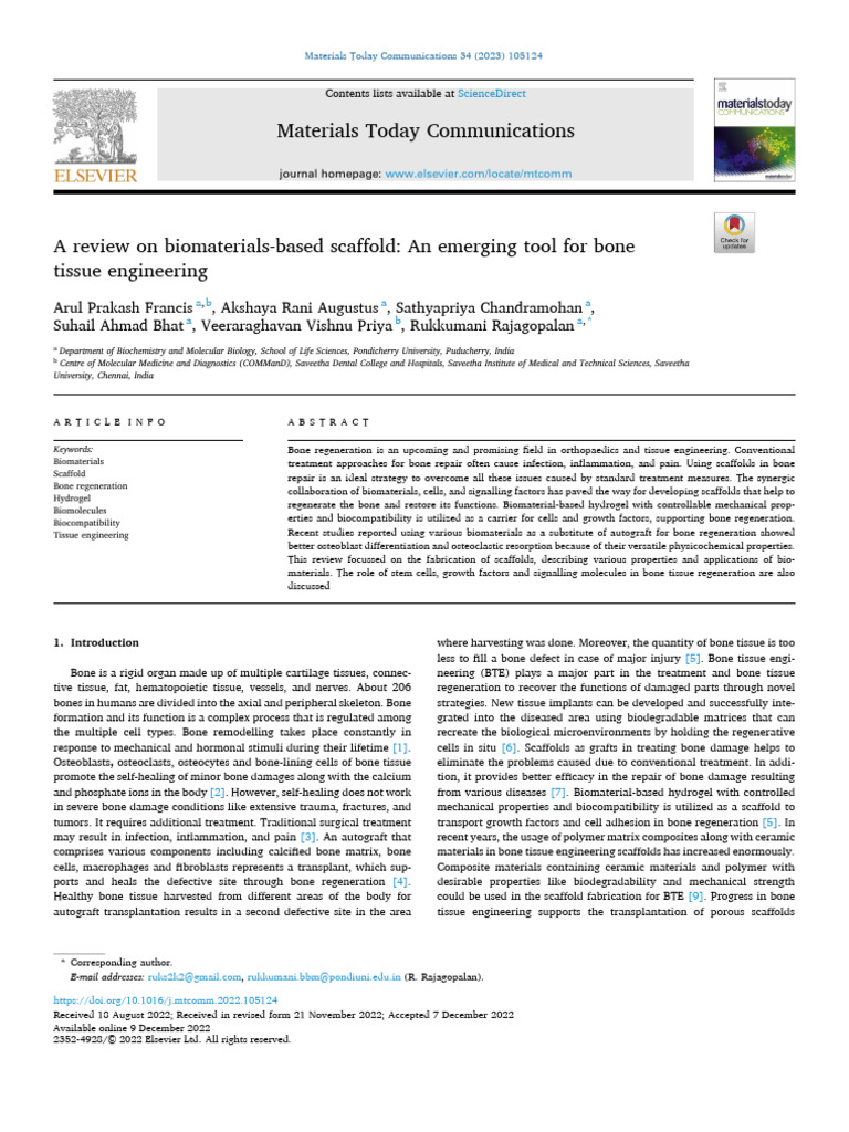 Biomaterials Scaffolds for Bone Regeneration | PDF | Tissue Engineering ...