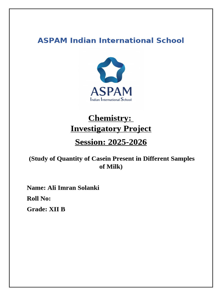 Chemistry Investigatory Project Class 12 | PDF | Milk