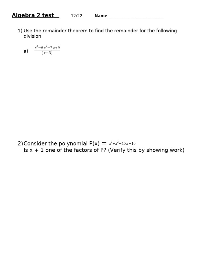 Alg 2 Test 11th Dec 2022 | PDF