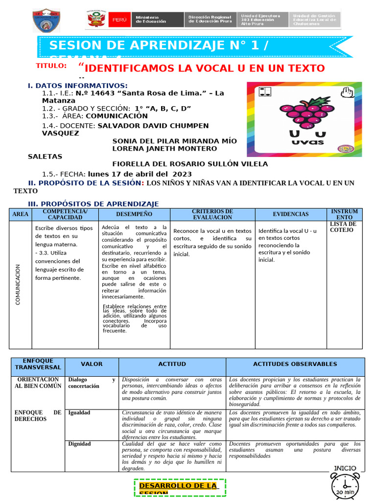 Identificación de la Vocal U en Clase | PDF | Comunicación humana ...