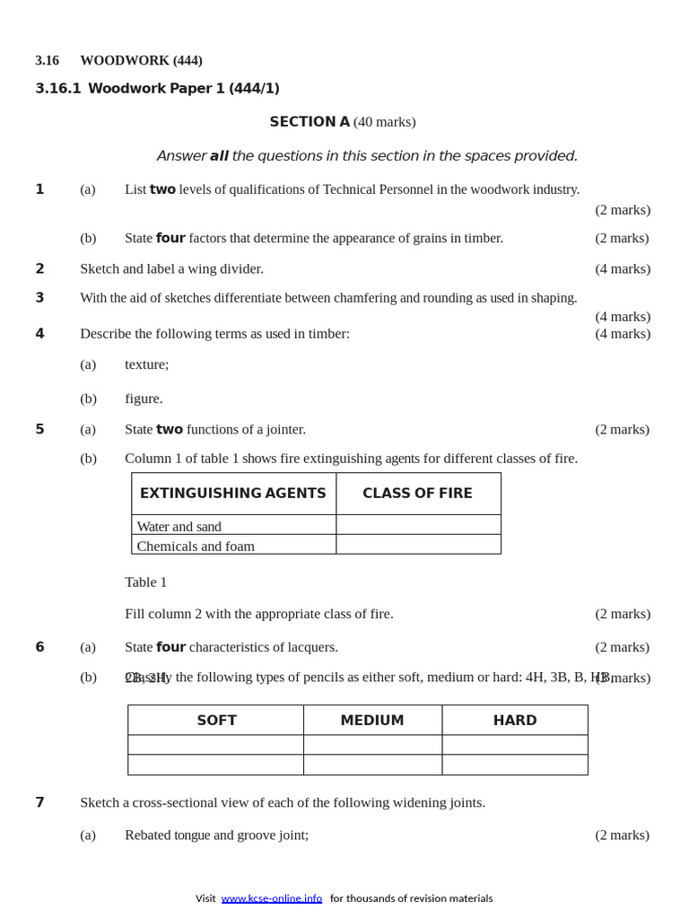 2013 Kcse Woodwork Questions | PDF | Lumber