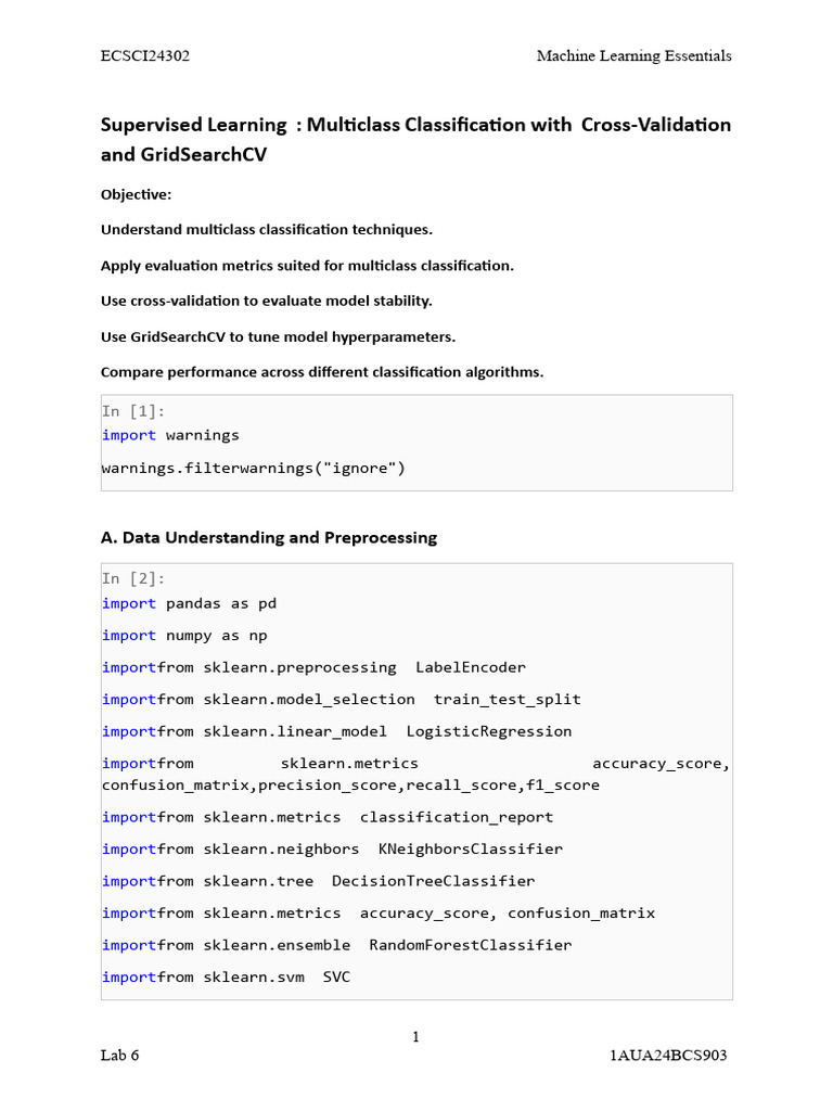 Multiclass Classification Lab Guide | PDF | Data Analysis | Statistical ...