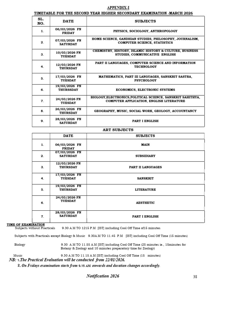 HSSLive 2026 Exam Timetable | PDF | Science | Liberal Arts Education