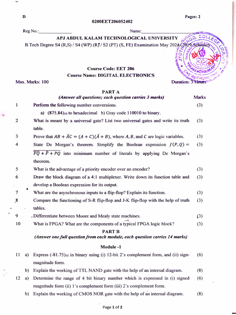 Digital Electronics Exam Questions | PDF | Logic Gate | Boolean Algebra