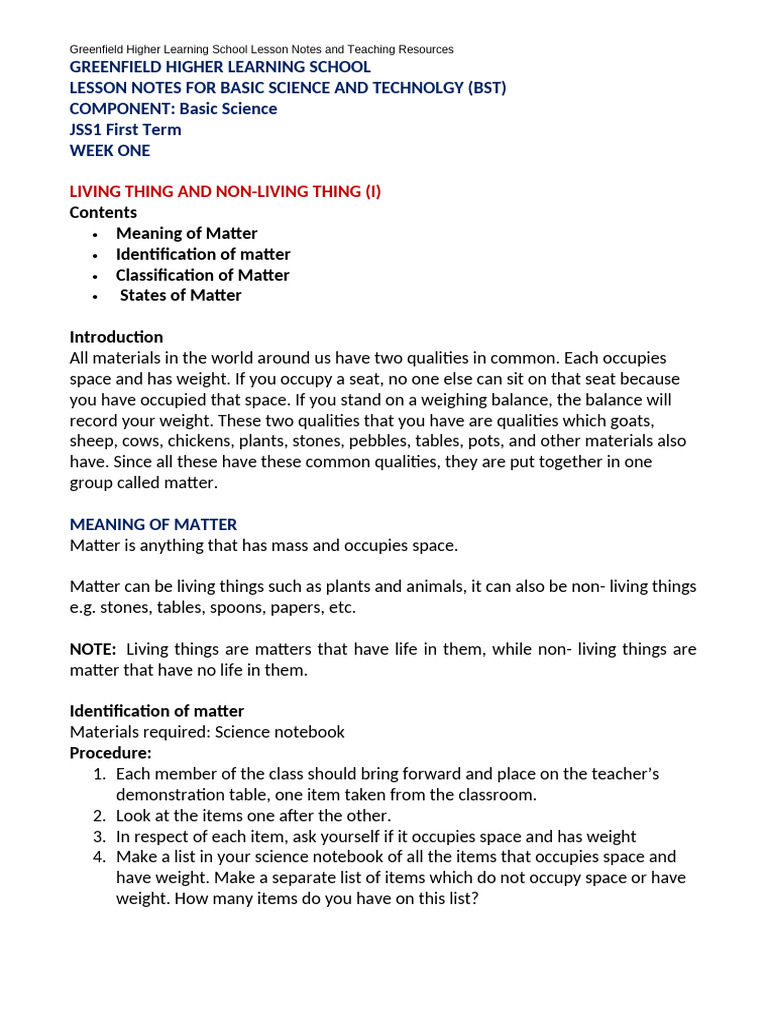 Basic Science Lesson on Matter Concepts | PDF | Foods | Liquids