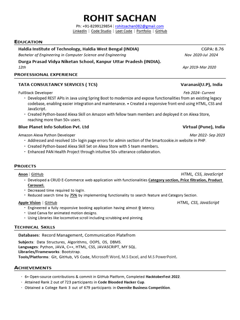 Rohiit Resume | PDF | Java Script | Databases