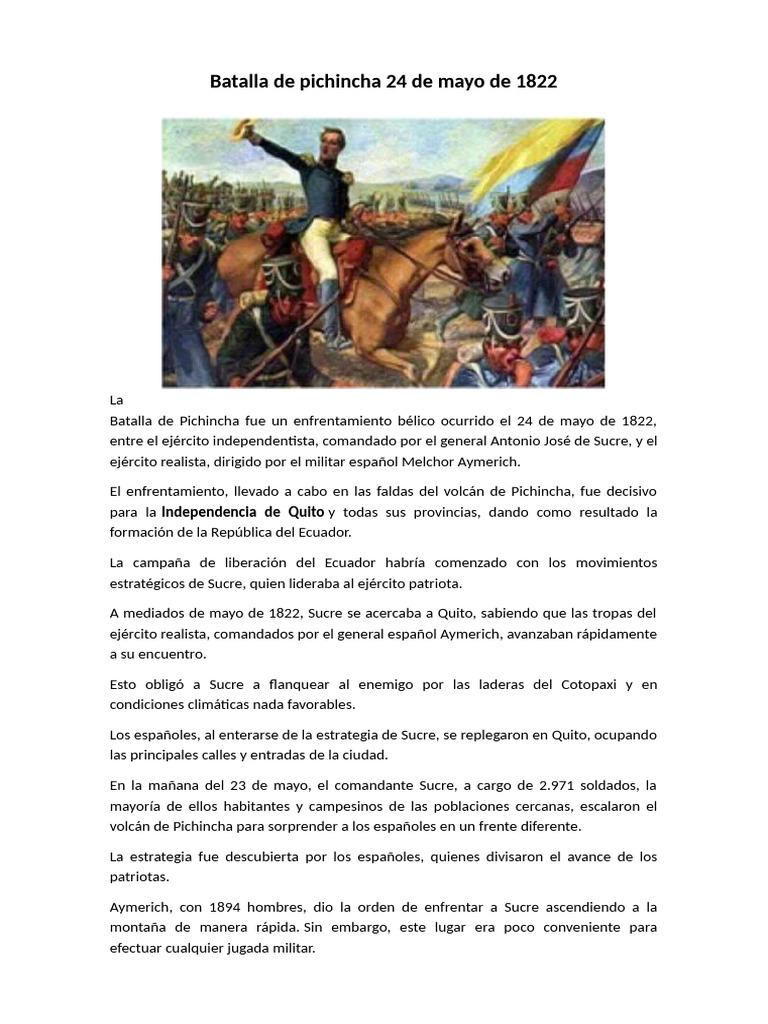 Batalla de Pichincha: Clave en 1822 | PDF