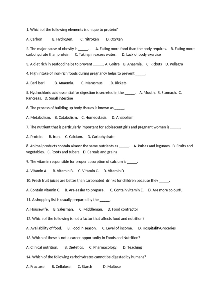 Nutrition Quiz: Key Concepts and Facts | PDF | Foods | Vitamin