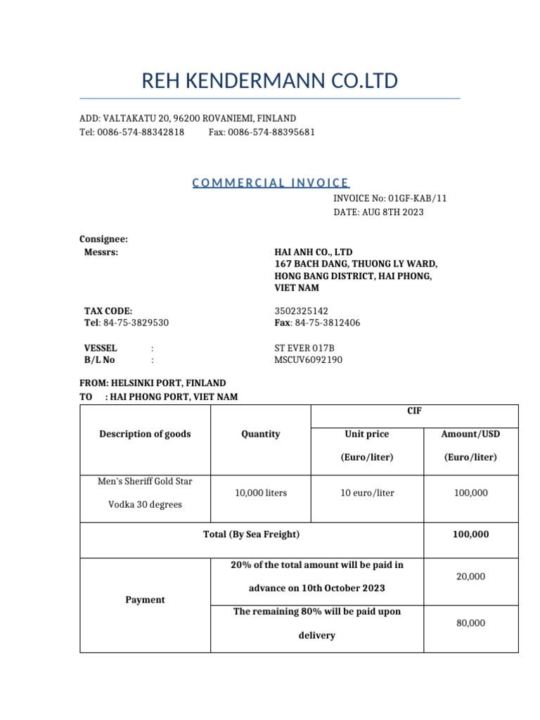 Commercial Invoice Case 2 | PDF