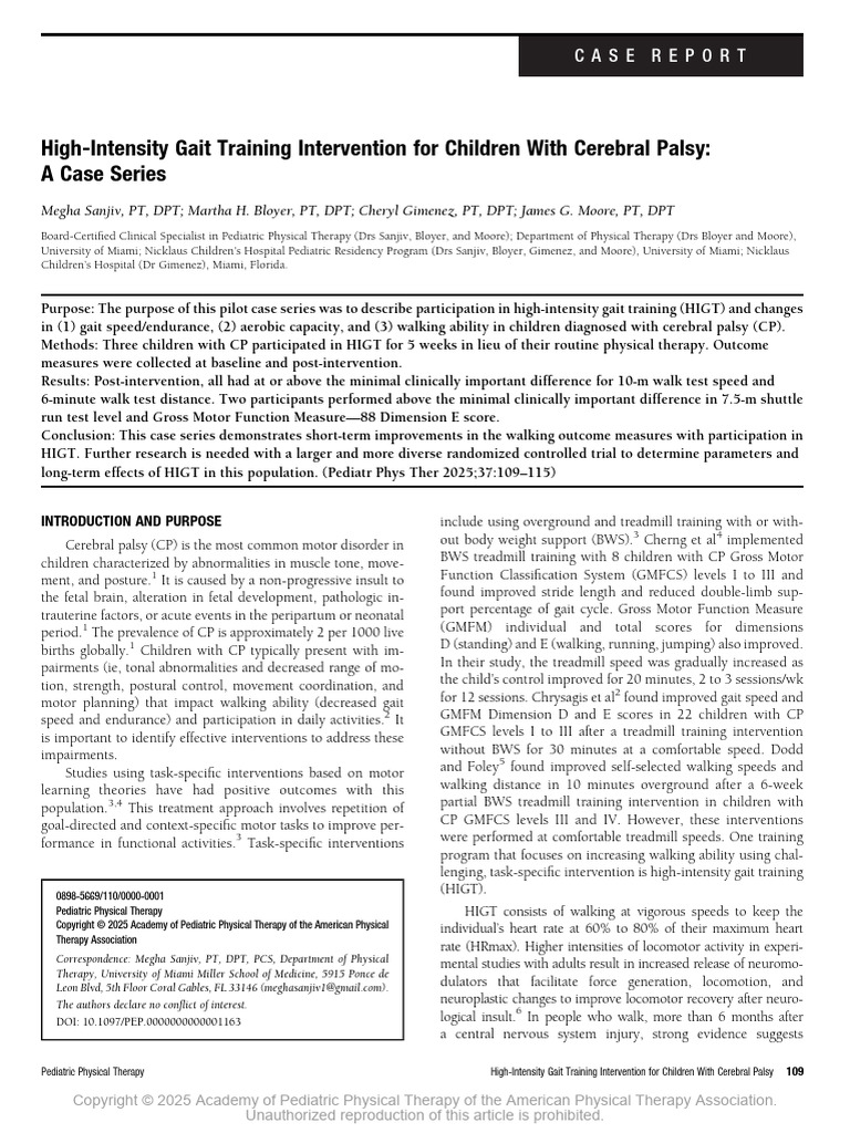 High-Intensity Gait Training in CP Kids | PDF | Cerebral Palsy