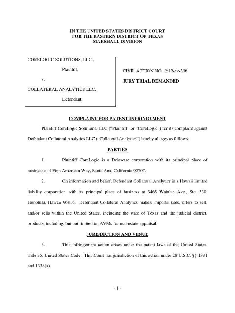 CoreLogic Solutions v. Collateral Analytics PDF Core Logic Injunction
