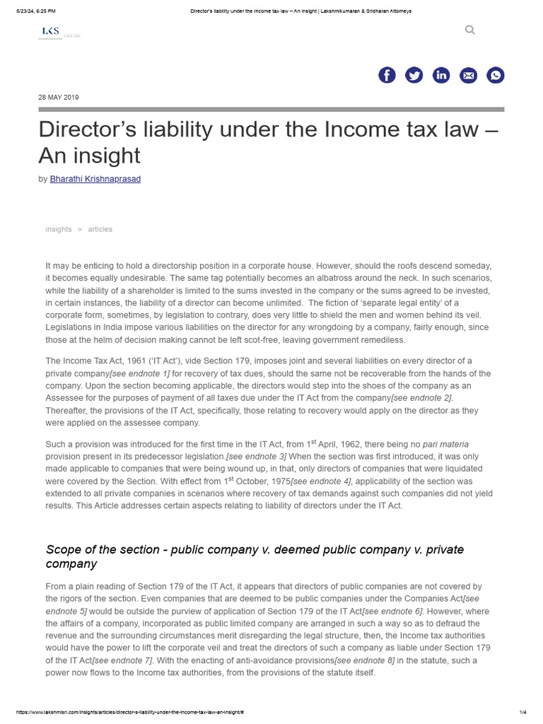 Section 179 - Director's Liability Under The Income Tax Law | PDF ...